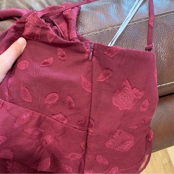 Lulus Forever Be Burgundy Floral Ruffle One-Shoulder Maxi Dress Size M Romantic - Picture 10 of 15